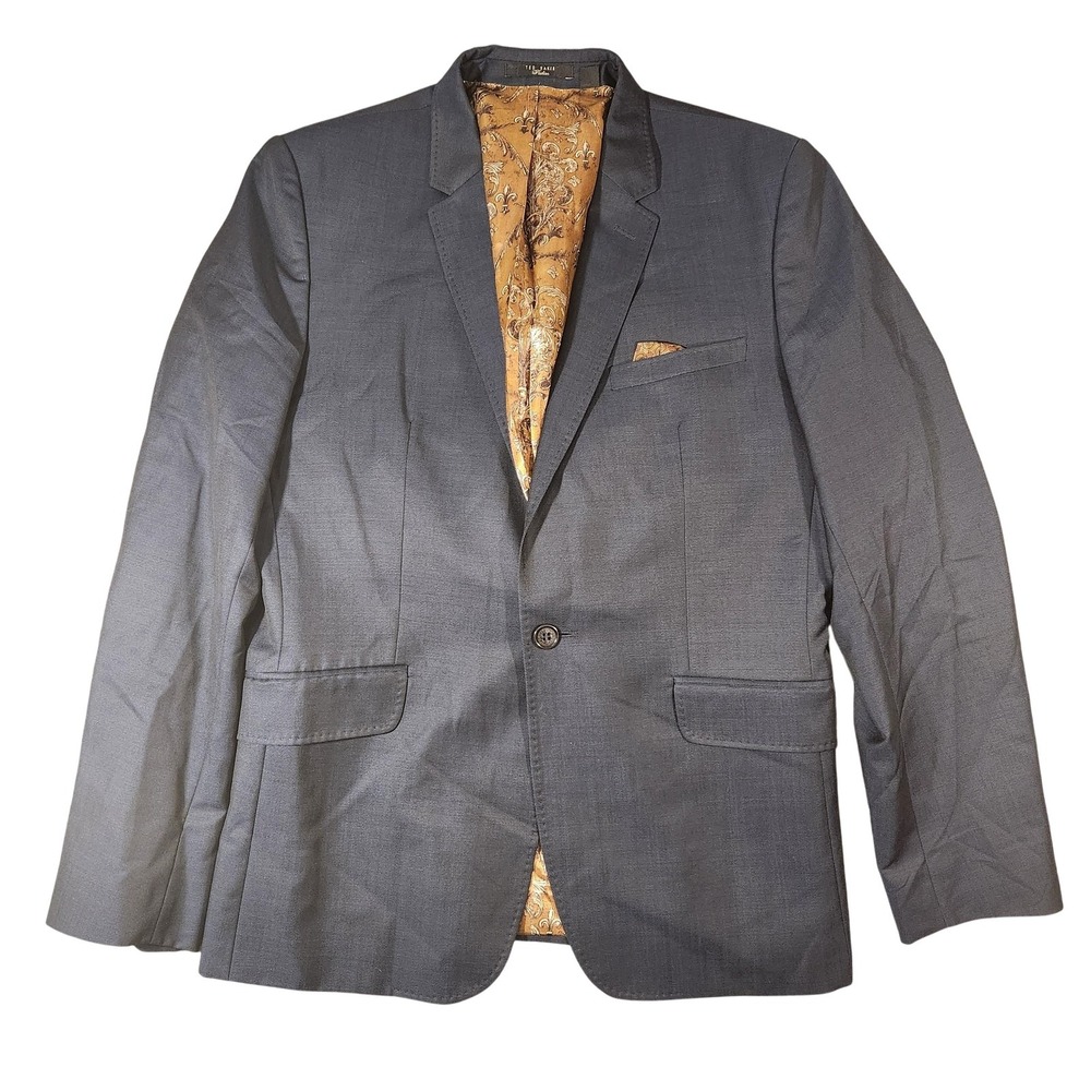 Ted Baker Blazer Mens 40R Navy Wool M1ohair Paisley‎ Lined Sport Coat TA3M CJ04